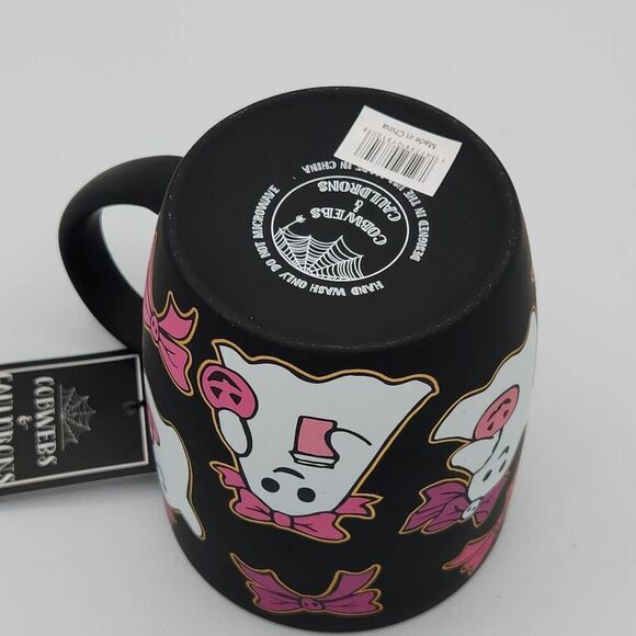 Cobwebs & Cauldrons Halloween ghost pink bow black mug - Picture 8 of 8